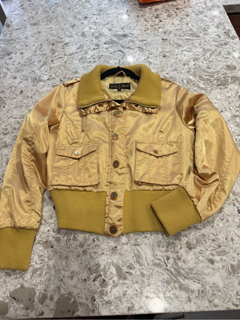 Baby Phat Shiny Gold Satin Bomber Jacket